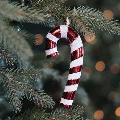 4 Anhänger Zuckerstangen, Rot-weiß, Kunststoff, 17 Cm