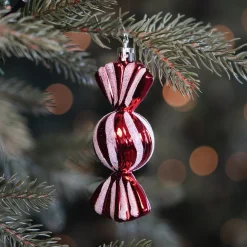 4 Bonbon-Anhänger, Rot-weiß, Kunststoff, 11 Cm