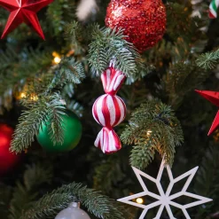 4 Bonbon-Anhänger, Rot-weiß, Kunststoff, 11 Cm