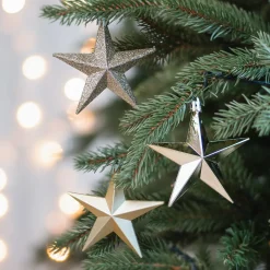 12 Christbaumschmuck Sterne Hellgold, Kunststoff, 10 Cm