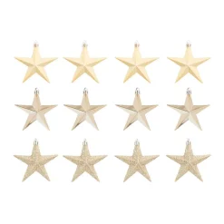12 Christbaumschmuck Sterne Hellgold, Kunststoff, 10 Cm