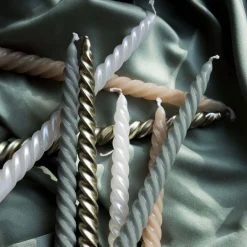 4 Gedrehte Kerzen, Cottage Green, Paraffin, 25 Cm