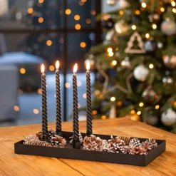 4 Gedrehte Kerzen, Schwarz, Paraffin, 25 Cm