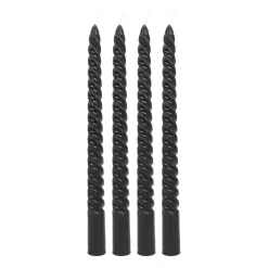 4 Gedrehte Kerzen, Schwarz, Paraffin, 25 Cm