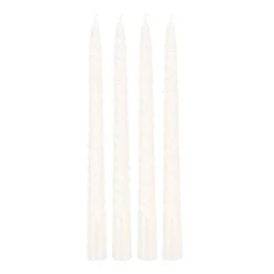 4 Gedrehte Kerzen, Weiß Metallic, Paraffin, 25 Cm