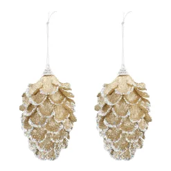 2 Glitzer Tannenzapfen Champagner, 12 Cm