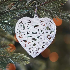 4 Glitzer Weihnachtsherzen Créme, 7,5 Cm