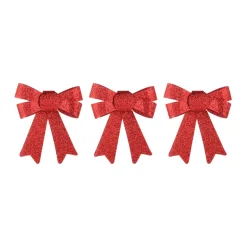 3 Glitzer Weihnachtsschleifen Rot, 10 Cm