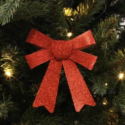 3 Glitzer Weihnachtsschleifen Rot, 10 Cm