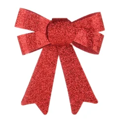 3 Glitzer Weihnachtsschleifen Rot, 10 Cm