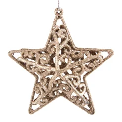 4 Glitzer-Sterne Champagner, Kunststoff, 8 Cm