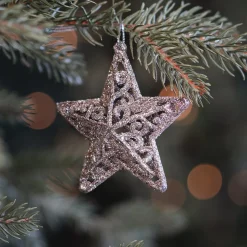 4 Glitzer-Sterne Champagner, Kunststoff, 8 Cm