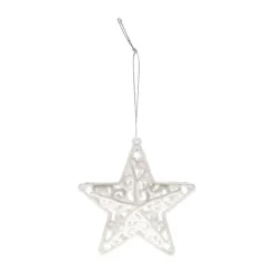 4 Glitzer-Sterne Créme-weiß, Kunststoff, 8 Cm