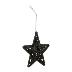4 Glitzer-Sterne Schwarz, Kunststoff, 8 Cm