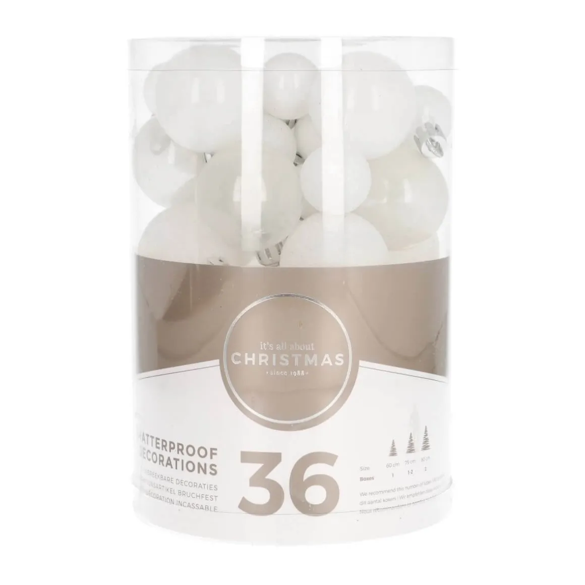36 Kleine Weihnachtskugeln Weiß, Aus Kunststoff
