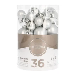 36 Kleine Weihnachtskugeln Silber, Kunststoff, 2,5-5 Cm