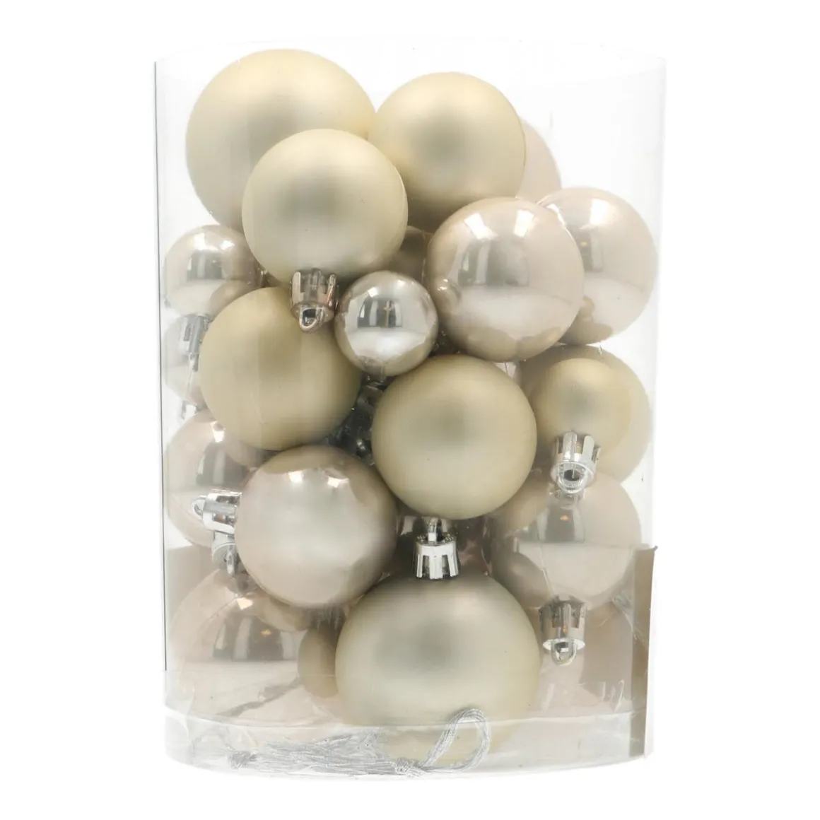 36 Kleine Weihnachtskugeln Champagner, Kunststoff, 2,5-5 Cm