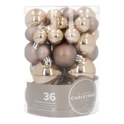 36 Kleine Weihnachtskugeln Taupe, Kunststoff, 2,5-5 Cm