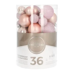 36 Kleine Weihnachtskugeln Rosa, Kunststoff, 2,5-5 Cm
