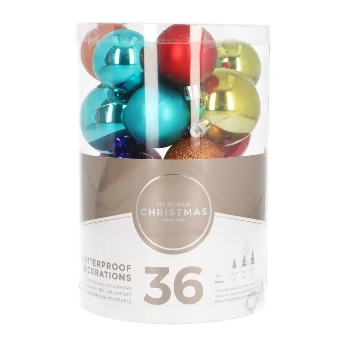 36 Kleine Weihnachtskugeln Bunt, Kunststoff, 2,5-5 Cm