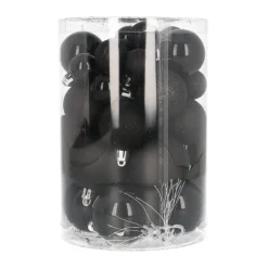 36 Kleine Weihnachtskugeln Schwarz, Kunststoff, 2,5-5 Cm