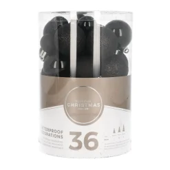 36 Kleine Weihnachtskugeln Schwarz, Kunststoff, 2,5-5 Cm