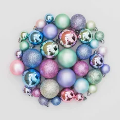 36 Kleine Weihnachtskugeln Pastell Mix, Kunststoff, 2,5-5 Cm