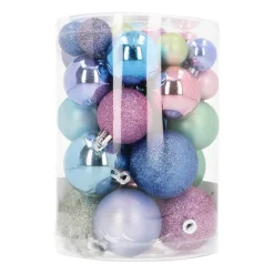 36 Kleine Weihnachtskugeln Pastell Mix, Kunststoff, 2,5-5 Cm
