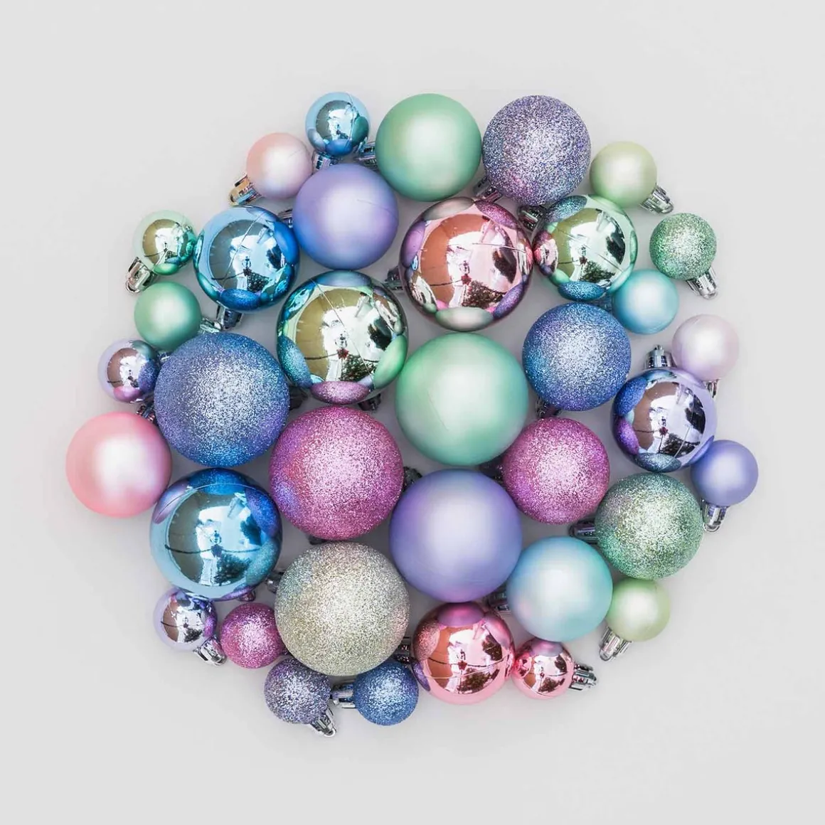 36 Kleine Weihnachtskugeln Pastell Mix, Kunststoff, 2,5-5 Cm