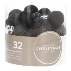 32 Mini Weihnachtskugeln Schwarz, Kunststoff, 2,5-4 Cm