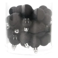 32 Mini Weihnachtskugeln Schwarz, Kunststoff, 2,5-4 Cm