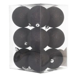 12 Schwarze Glitter-Weihnachtskugeln In Praktischer Box