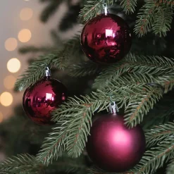 12 Weihnachtskugeln Bordeaux, Aus Kunststoff, 7 Cm