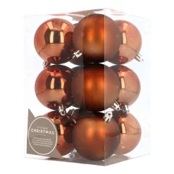 12 Weihnachtskugeln Bronze, Kunststoff, 7 Cm
