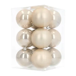 12 Weihnachtskugeln Champagner, Aus Kunststoff, 7 Cm