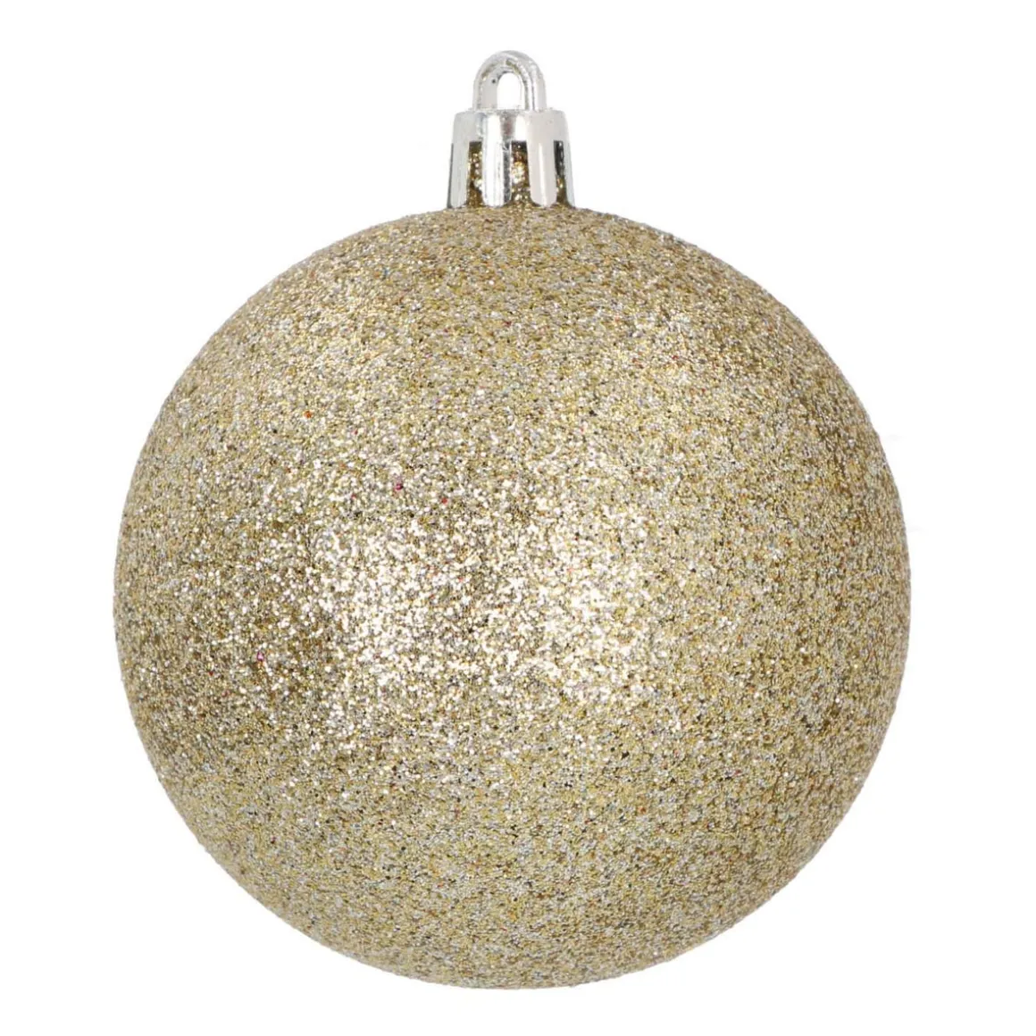 6 Weihnachtskugeln Glitzermantel Champagner, Aus Kunststoff, 7 Cm
