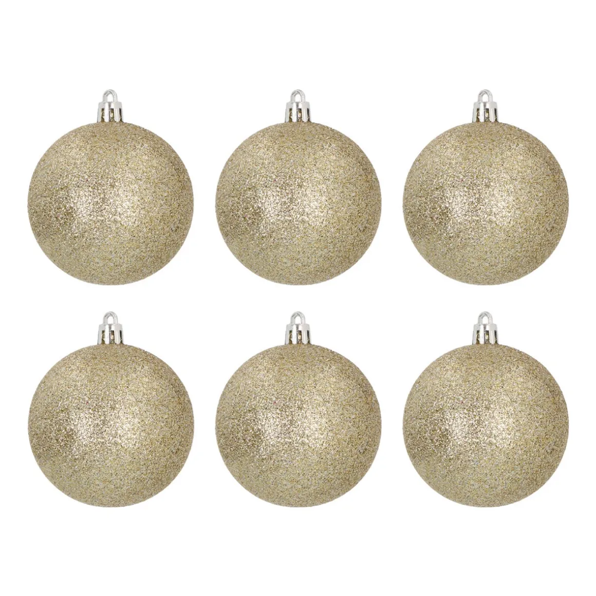 6 Weihnachtskugeln Glitzermantel Champagner, Aus Kunststoff, 7 Cm