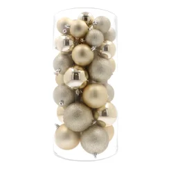 44 Weihnachtskugeln, Hellgold, Kunststoff, 5-8 Cm