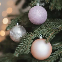 12 Weihnachtskugeln Pastellrosa, Aus Kunststoff, 7 Cm