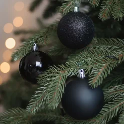 12 Weihnachtskugeln Schwarz, Aus Kunststoff, 7 Cm