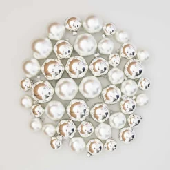 44 Weihnachtskugeln, Silber, Glas, 5-8 Cm