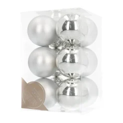 12 Weihnachtskugeln Silber, Aus Kunststoff, 7 Cm