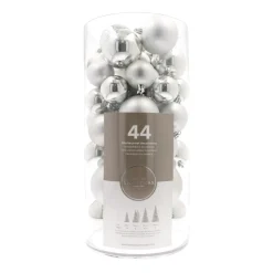 44 Weihnachtskugeln, Silber, Kunststoff, 5-8 Cm