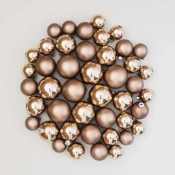 44 Weihnachtskugeln, Taupe, Glas, 5-8 Cm
