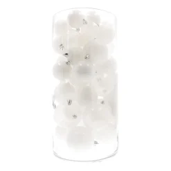 44 Weihnachtskugeln, Weiß, Kunststoff, 5-8 Cm