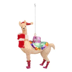 Anhänger Alpaka, Beige, Glas, 14 Cm