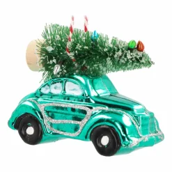 Anhänger Auto Mit Tannenbaum, Blau, Kunststoff, 10 Cm