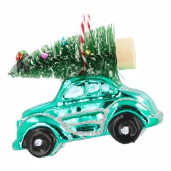 Anhänger Auto Mit Tannenbaum, Blau, Kunststoff, 10 Cm