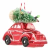 Anhänger Auto Mit Tannenbaum, Rot, Kunststoff, 10 Cm