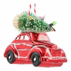 Anhänger Auto Mit Tannenbaum, Rot, Kunststoff, 10 Cm